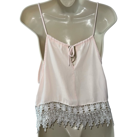 Anthropologie Staring At Stars Blush Pink Cami Top XS Lace Trim Spaghetti Strap - Picture 4 of 8
